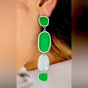 Green and silver post back Earrings NWT edgy cute for several holidays, Office